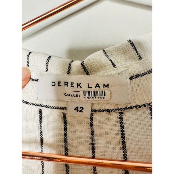 DEREK LAM COLLECTIVE White Stripe Linen Collar Knot Waist Shirt Dress Size 42 - Picture 9 of 15